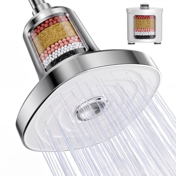 HOPOPRO 6"High Pressure Shower Head with Filter,Fixed Shower Head Filter for Hard Water, Remove 99.5% Chlorine, Improves Skin Hair Condition