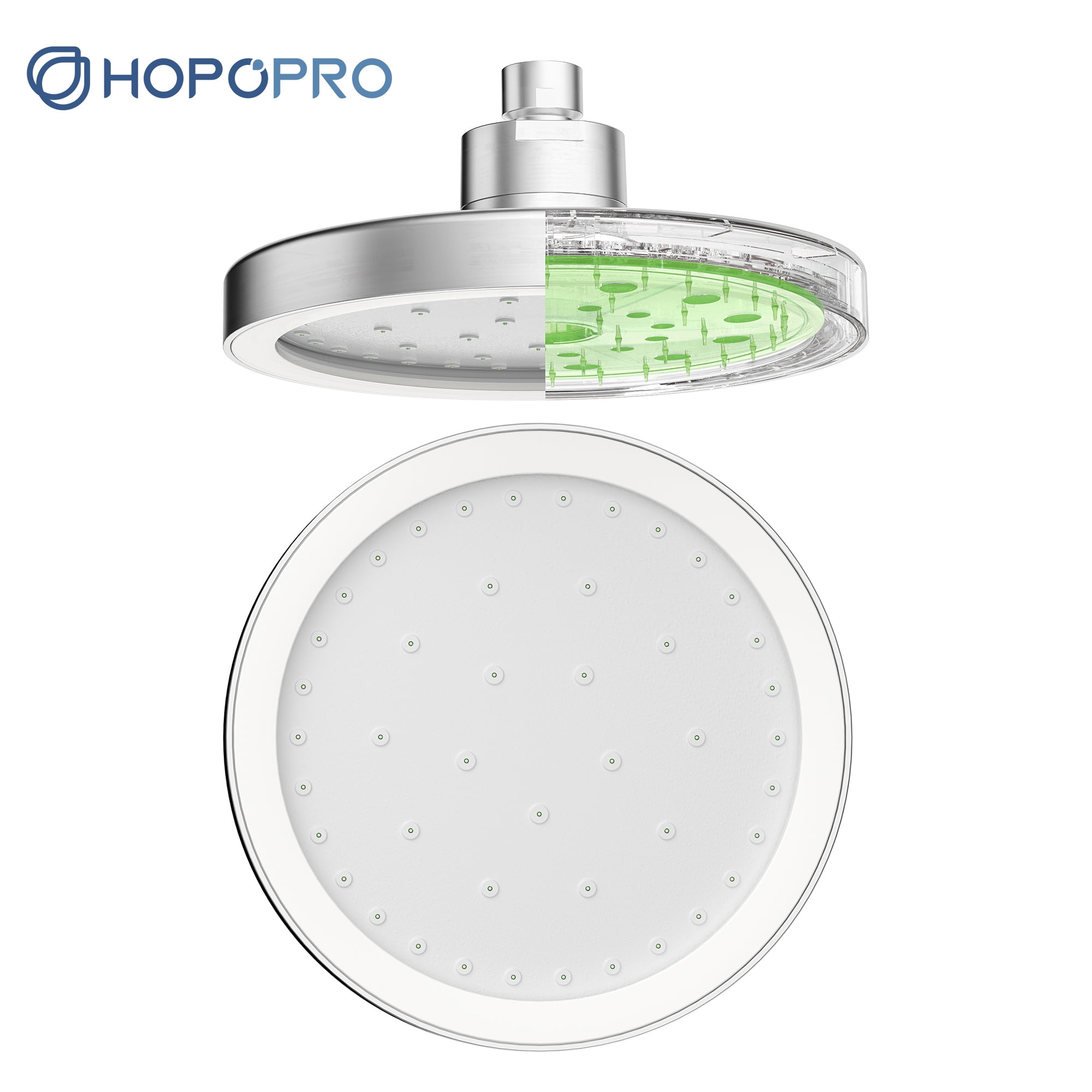 HOPOPRO 7 inch Shower Head Round Rain Showerhead for Bathroom-Chrome White Self-Cleaning Fixed Showerhead
