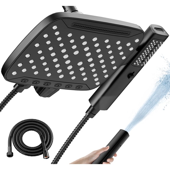 HOPOPRO 10 Inch High Pressure Rain Shower Head, 7 Mode Detachable Handheld Shower Head with Hose 71" Stainless Steel