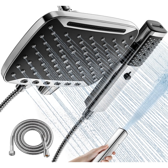 HOPOPRO 10 Inch High Pressure Rain Shower Head, 7 Mode Detachable Handheld Shower Head with Hose 71" Stainless Steel