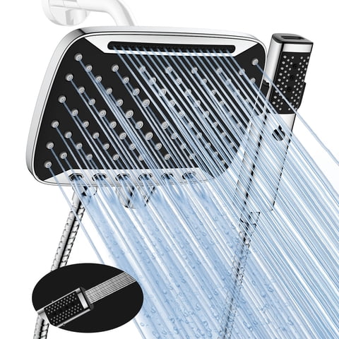 HOPOPRO 10 Inch Rain Shower Head with Handheld, Dual 2-in-1 Combo, High Pressure Waterfall Showerhead, 7 Spray Modes with Hose 71" Stainless Steel