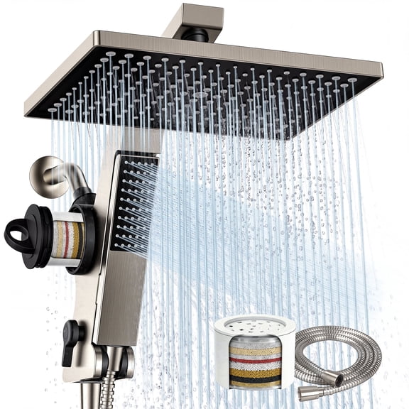 HOPOPRO Filtered Shower Head with Handheld Combo, 12 Inch High Pressure Rain Shower Head with Filter, 2-in-1 Dual Rainfall & Detachable Handheld Showerheads with Stainless Steel Shower Hose
