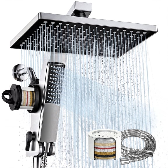 HOPOPRO 12 Inch High Pressure Rain Shower Head with Filter,Rainfall and Handheld Shower Head with Hard Water Filter, Stainless Steel Shower Hose