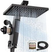 HOPOPRO 12 Inch High Pressure Rain Shower Head with Filter,Rainfall and Handheld Shower Head with Hard Water Filter, Stainless Steel Shower Hose