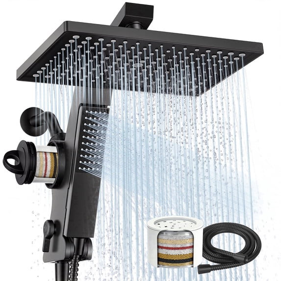 HOPOPRO 12 Inch High Pressure Rain Shower Head with Filter,Rainfall and Handheld Shower Head with Hard Water Filter, Stainless Steel Shower Hose