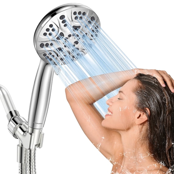 HOPOPRO Shower Head with Handheld 6 Setting Sprayer High Pressure Showerhead with Hose, Chrome with Water Saving