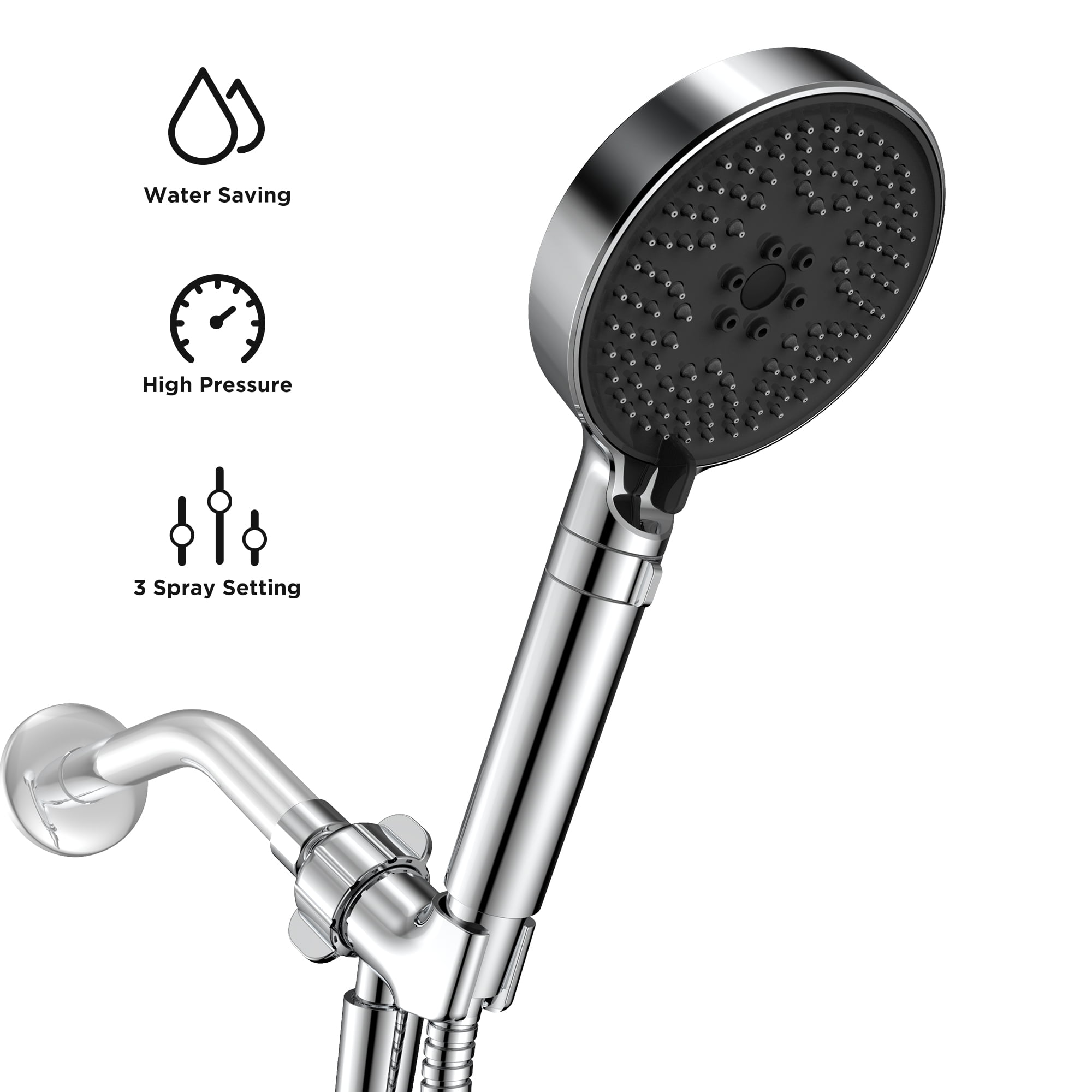 HOPOPRO Showerhead with Headheld,3 Settings Handheld Showerhead for Bathroom,Hand Held Showerhead with Hose and Bracket