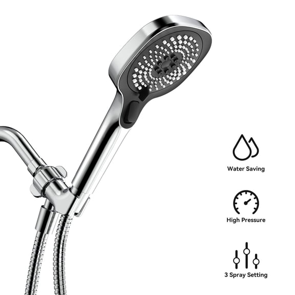 HOPOPRO Showerhead with Headheld,3 Spray Settings Handheld Showerhead for Bathroom,Square Hand Held Showerhead with Hose and Bracket