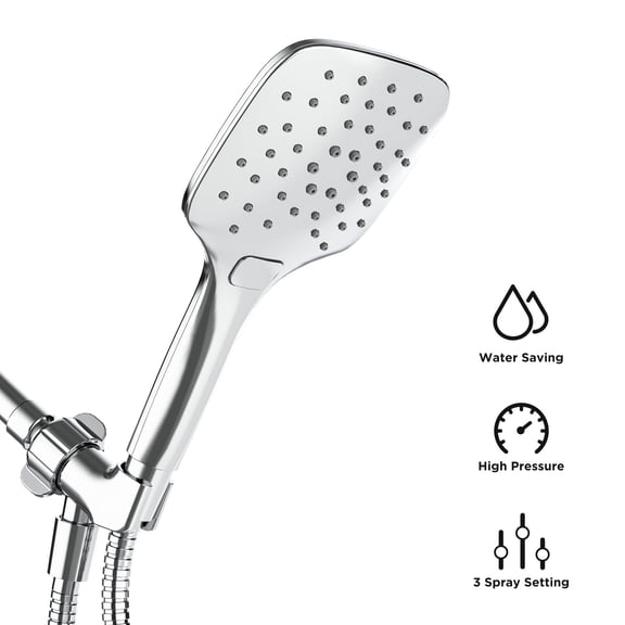HOPOPRO Showerhead with Headheld,3 Spray Settings Handheld Showerhead for Bathroom,Square Hand Held Showerhead with Hose and Bracket