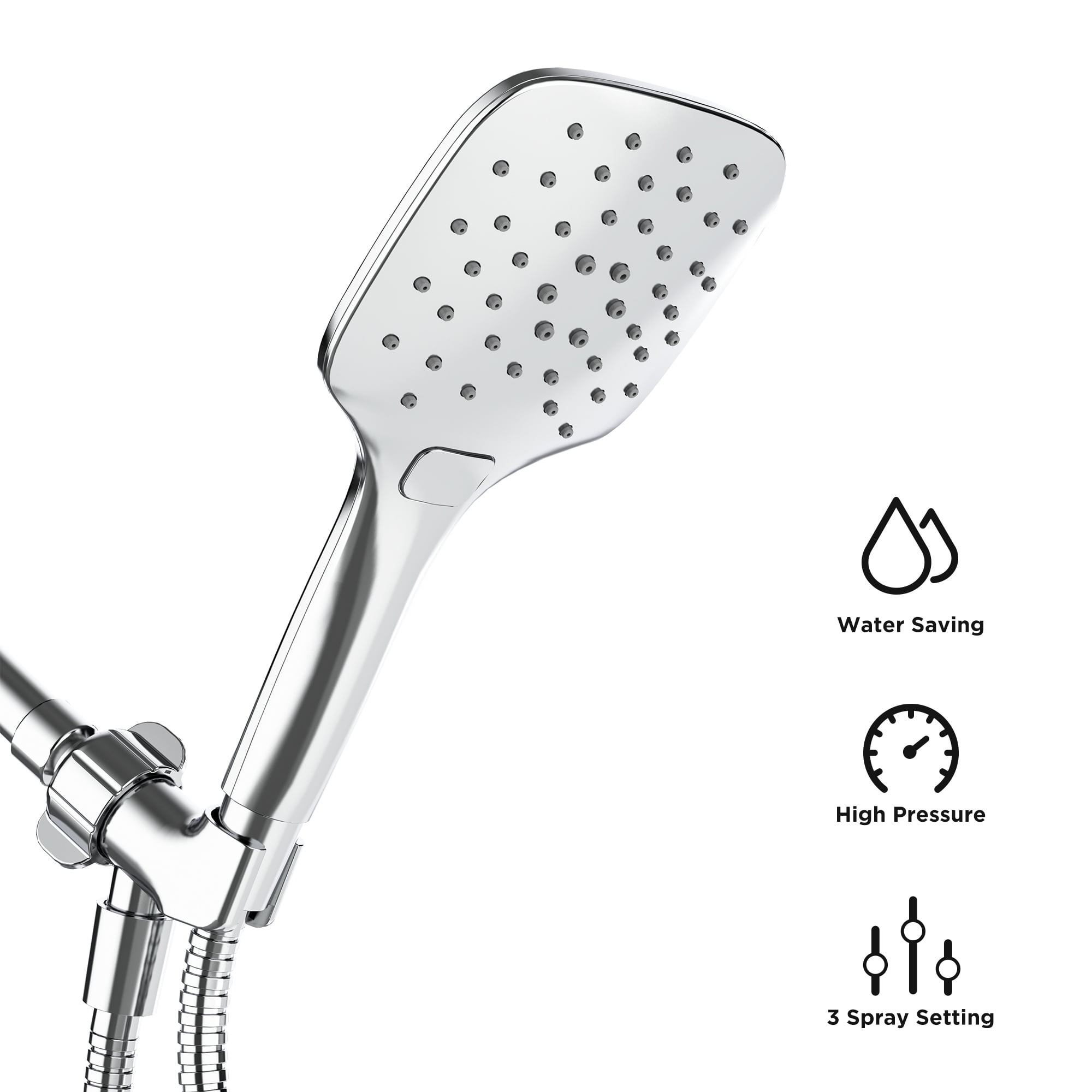 HOPOPRO Showerhead with Headheld,3 Spray Settings Handheld Showerhead for Bathroom,Square Hand Held Showerhead with Hose and Bracket
