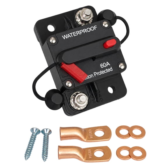 HOPUT 60 Amp Marine Circuit Breaker, 12V-48V DC Waterproof Inline Fuse with Manual Reset Switch, Ignition Protected for Boat Trolling Motor RV ATV Solar System