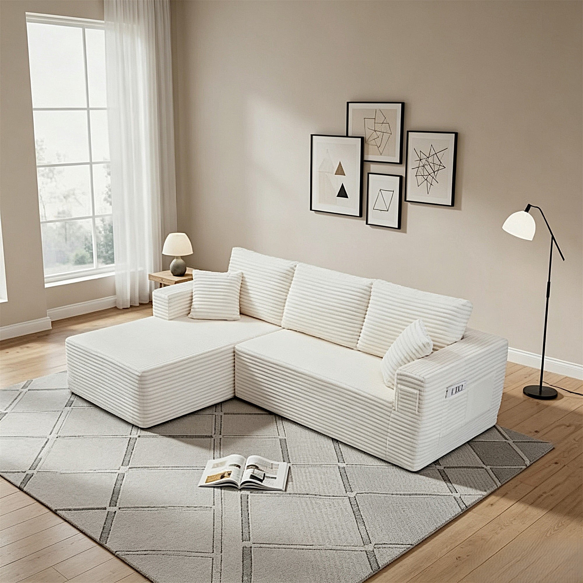 HOQBN 100.39" Cloud Sectional Couch with L-Shape Chaise,Modern Modular Sofa with Deep Seat,No Assembly Required,Compressed Packaging for Living Room Beige