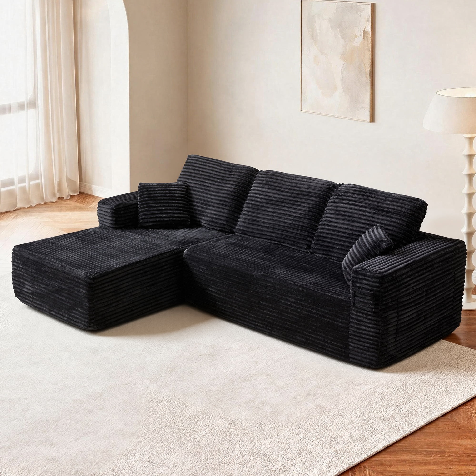 HOQBN 100.39" Cloud Sectional Couch with L-Shape Chaise,Modern Modular Sofa with Deep Seat,No Assembly Required,Compressed Packaging for Living Room Black