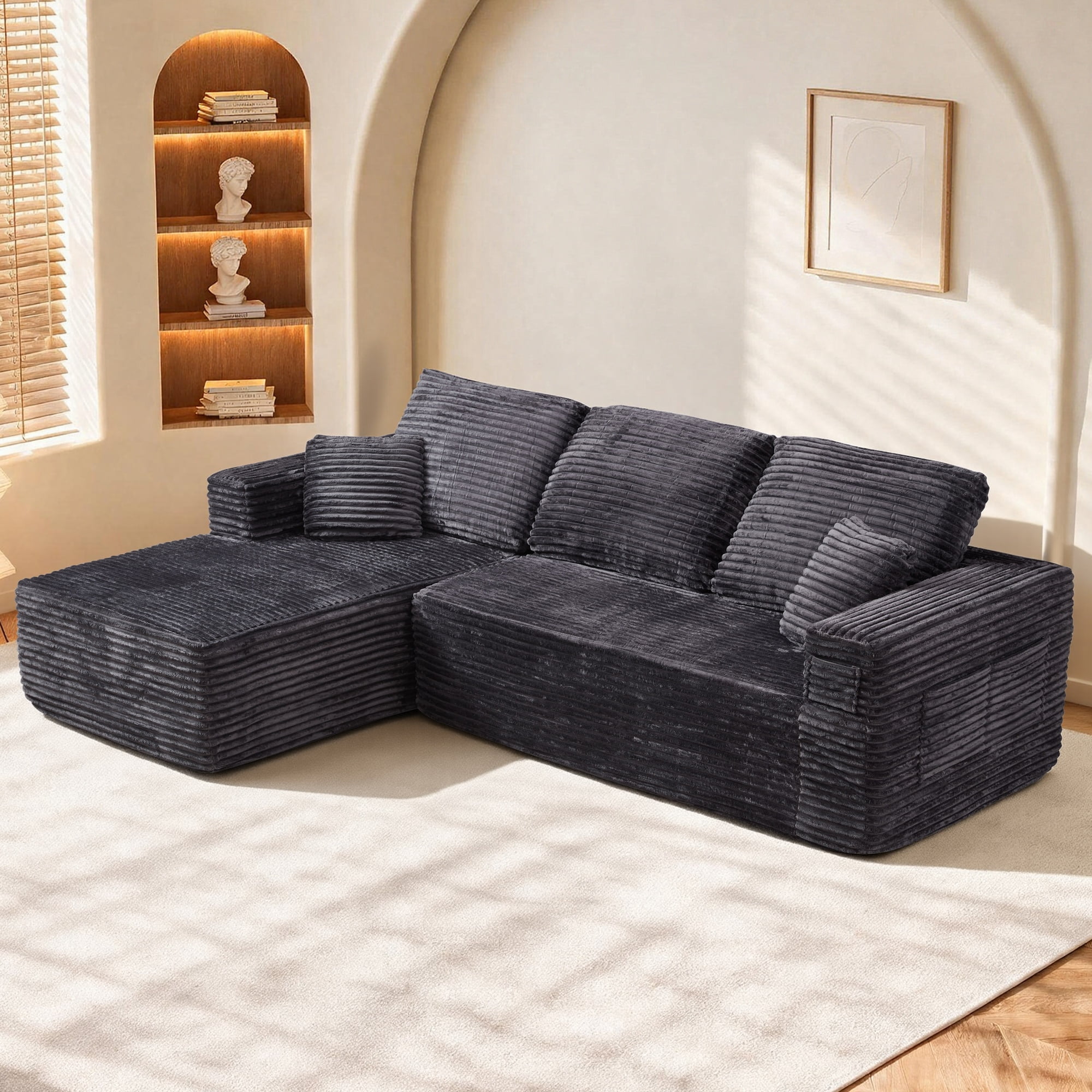 HOQBN 100.39" Cloud Sectional Couch with L-Shape Chaise,Modern Modular Sofa with Deep Seat,No Assembly Required,Compressed Packaging for Living Room Grey