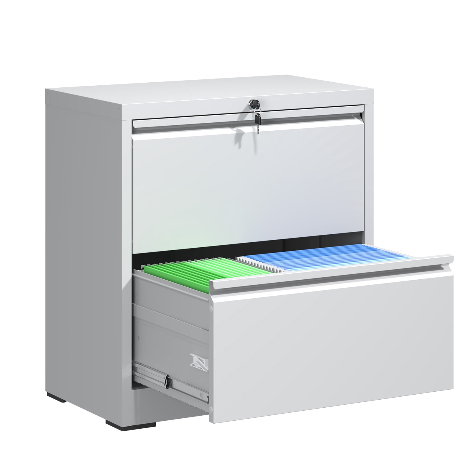 HOQBN 2 Drawer Lateral File Cabinet with Lock,Metal Lateral Filing Cabinet for Home Office,27" W Steel Filing Cabinets for Letter/Legal/A4/F4 Hanging Files,White