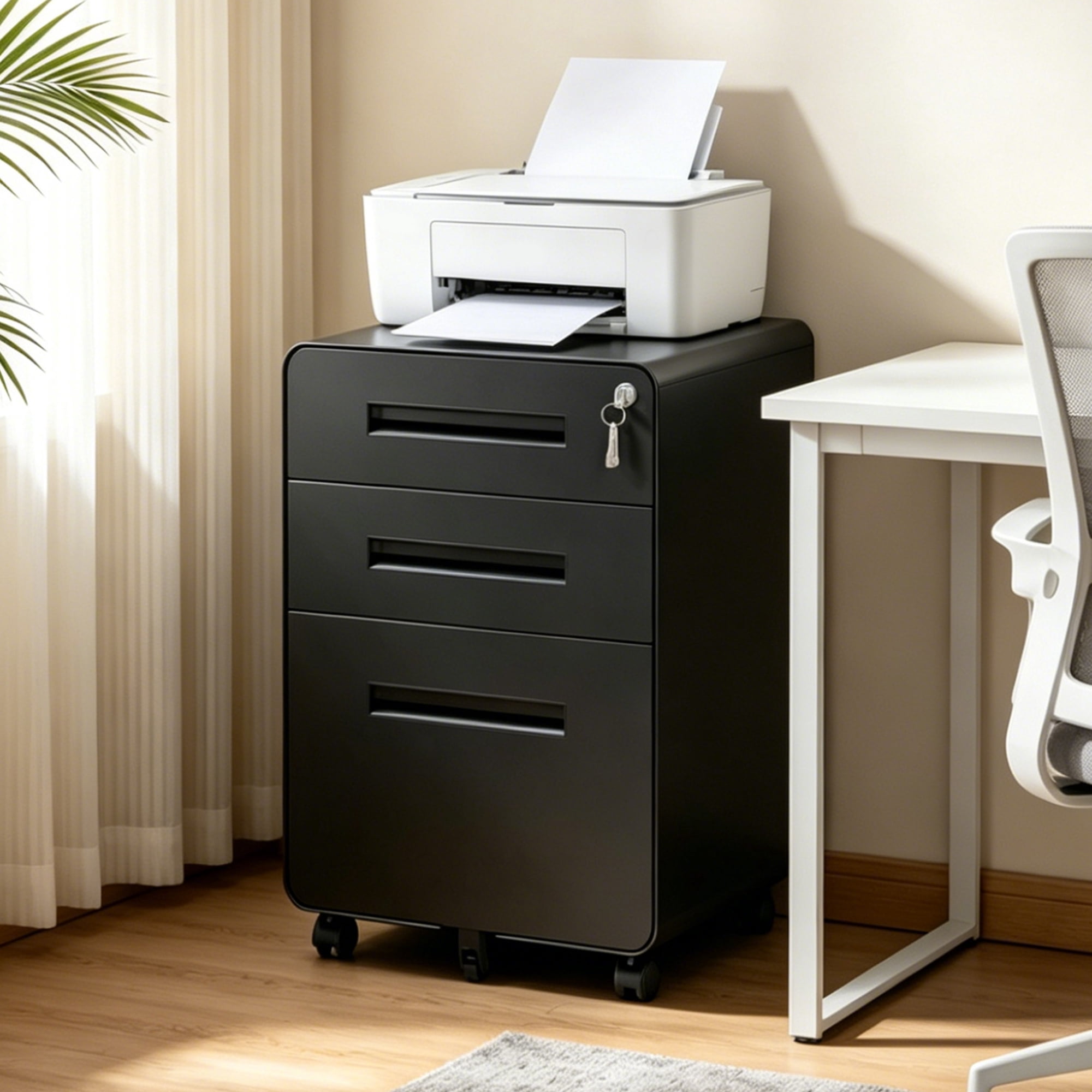Secure Folder Storage HOQBN 3 Drawer Metal File Cabinet with Lock,Mobile Steel Office Storage ...