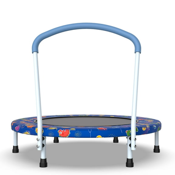 HOQBN 36 inch Trampoline for Kids,Outdoor Indoor Mini Trampoline with Handle,Blue Multi