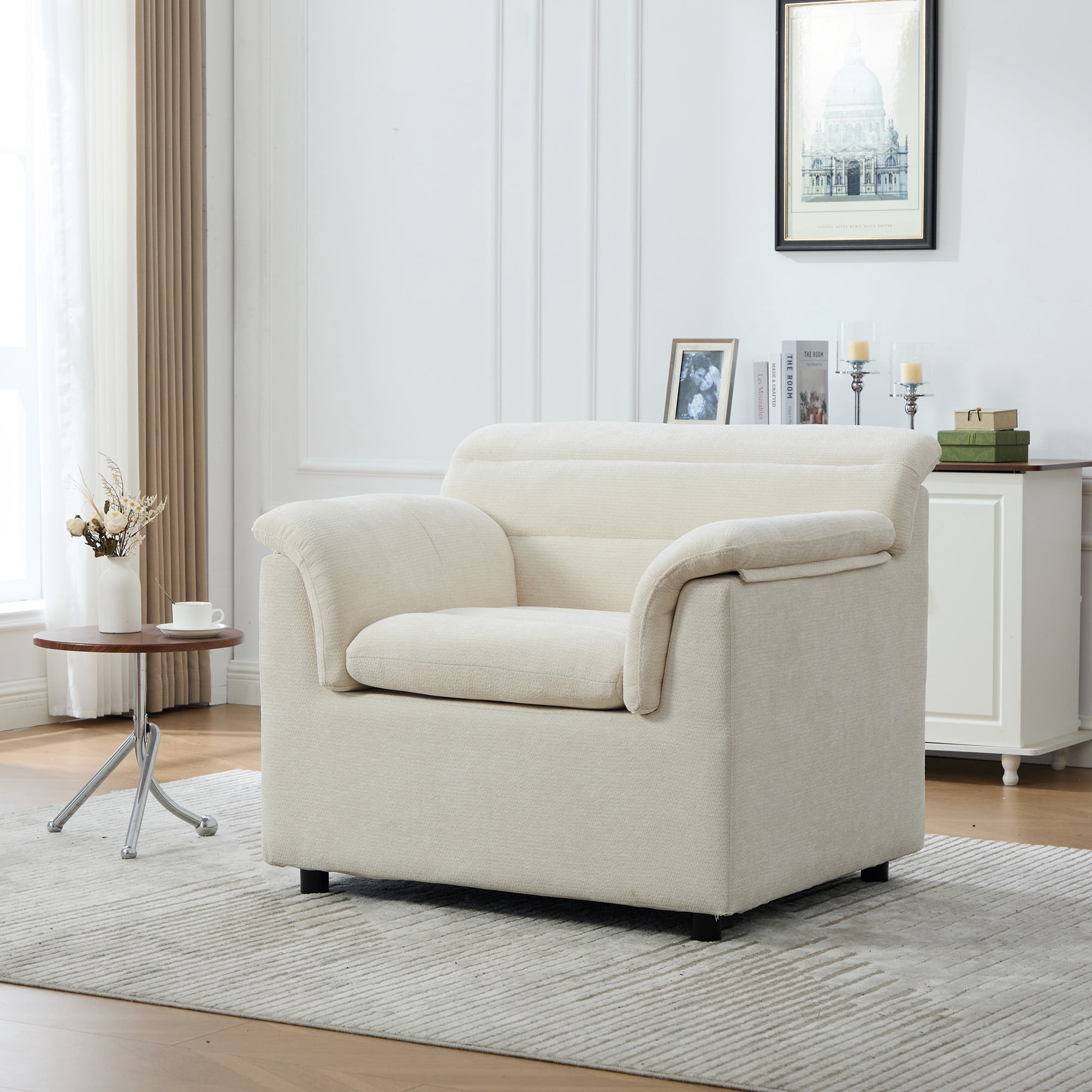 HOQBN 38" Oversized Accent Chair,Chenille Upholstered Living Room Chairs,Modern Arm Chair for Living Room, Bedroom,Beige