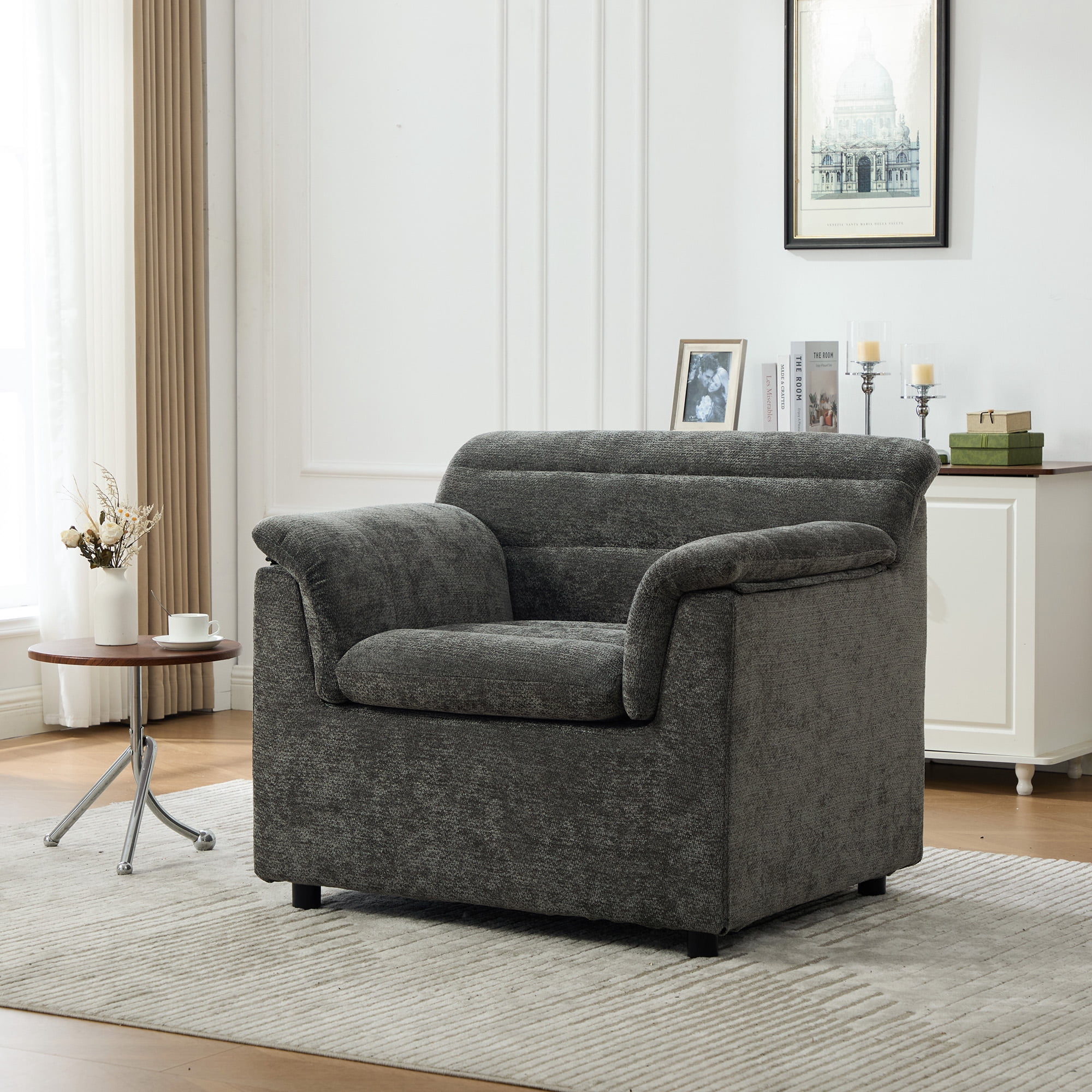 HOQBN 38" Oversized Accent Chair,Chenille Upholstered Living Room Chairs,Modern Arm Chair for Living Room, Bedroom,Gray