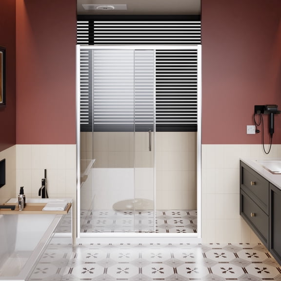 HOQBN 46.5"-60" W x 72" H Adjustable Sliding Shower Door,1/5" Thick Clear Tempered Glass with Stainless Steel Handle,Dry-Wet Separation Design for Bathroom,Chrome