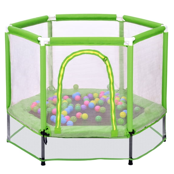 HOQBN 55 Inch Trampoline,Indoor Outdoor Mini Trampoline with Safety Enclosure Net and Balls for Kids,Green