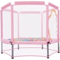 thumbnail image 1 of HOQBN 55 Inch Trampoline,Indoor Outdoor Mini Trampoline with Safety Enclosure Net and Balls for Kids,Pink, 1 of 8