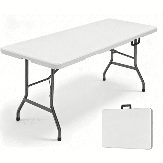 HOQBN 6 Foot Folding Table,Indoor Outdoor Table for Picnic Party Dining Camping Event,White