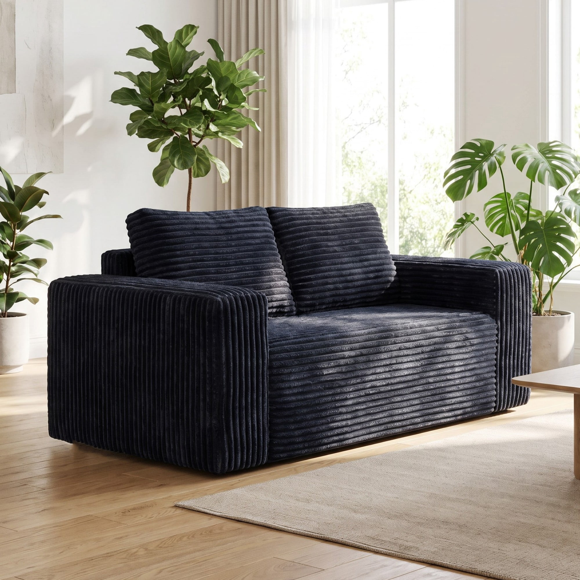HOQBN 63 Inch Loveseat Sofa,Upholstered Compressed Couch with High-Density Foam Cushion,Corduroy No Frame 2-Seat Loveseat,Comfortable Floor Sofa for Bedroom,Office,Living Room,Small Spaces,Dark Gray