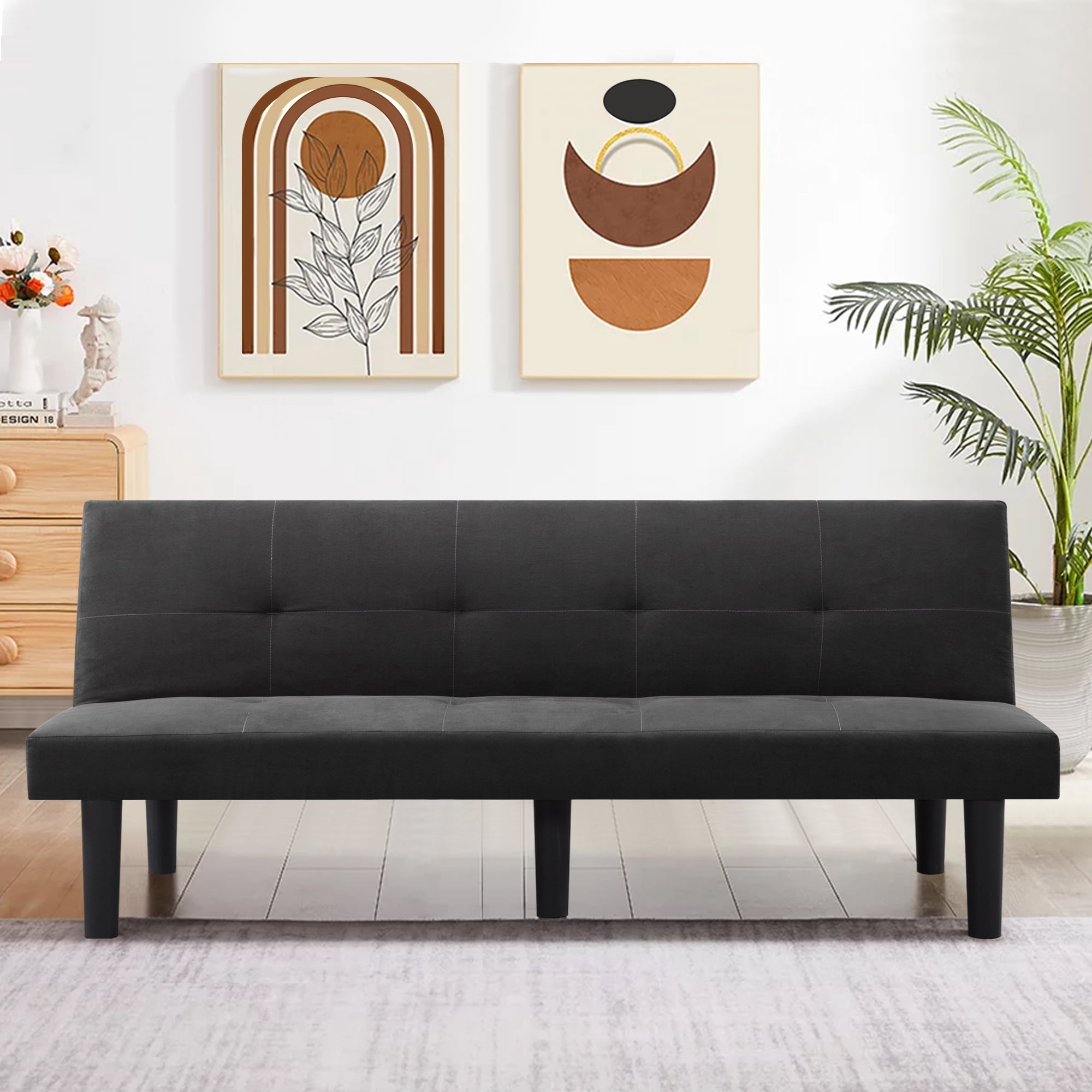 HOQBN 70" Futon Sofa Bed,Modern Faux Suede Sleeper Sofa Bed with 3 Adjustable Backrest Angles,,Suitable for Apartment,Living Room,Small Space,Dark Gray
