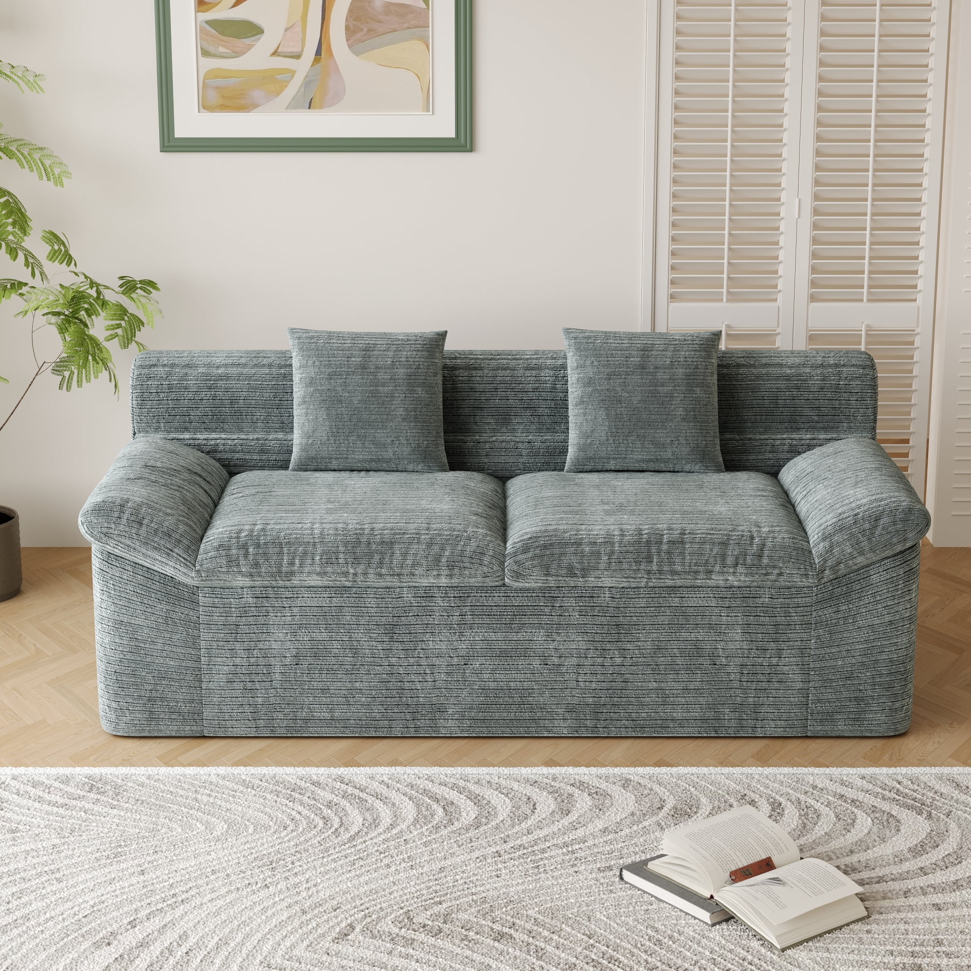 HOQBN 71" Boneless Couch for Living Room,Upholstered Chenille Sofa with Deep Seat Design and 2 Pillows,Comfy Cloud Couch for Bedroom, Office, Apartment, No Assembly,Dark Gray