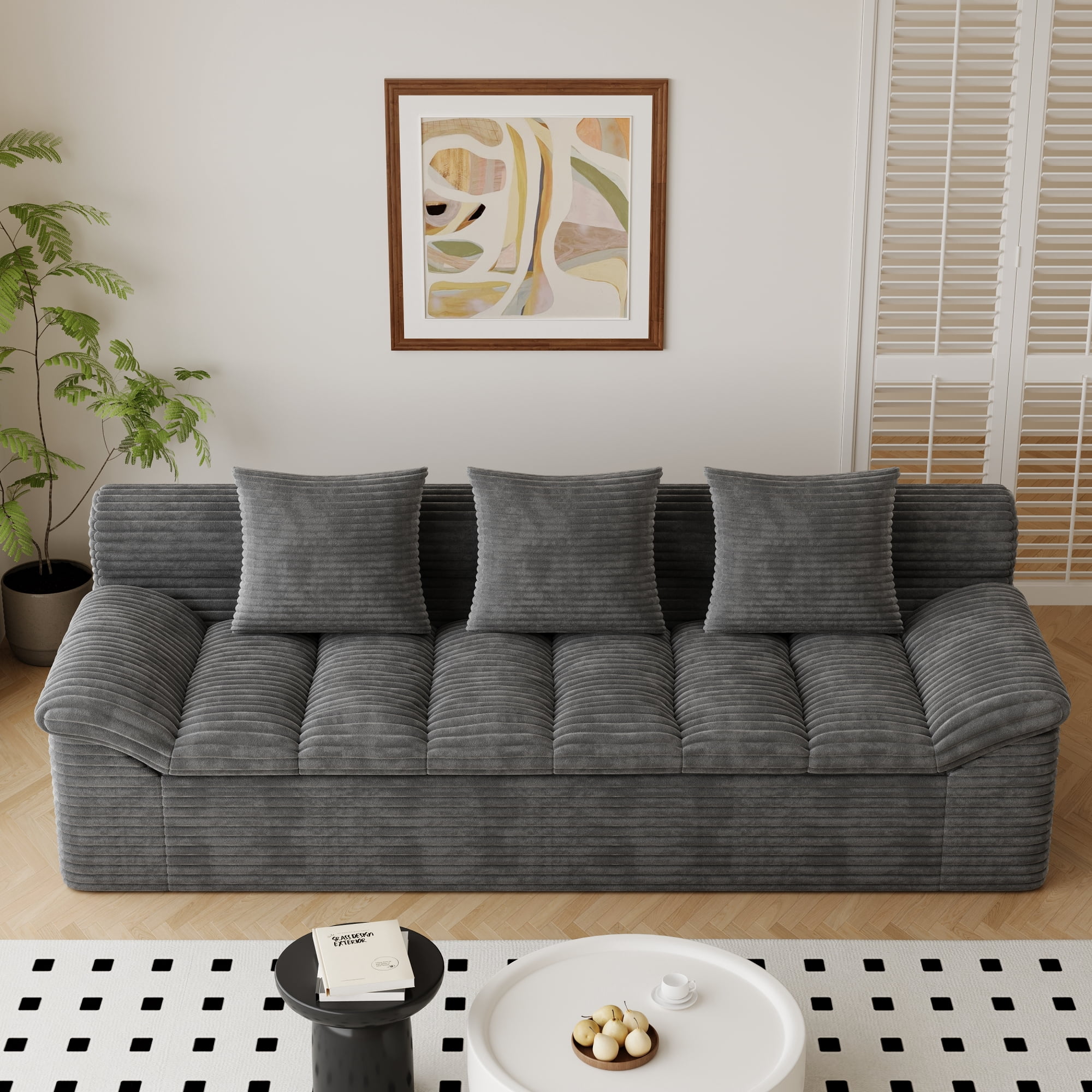 HOQBN 71" Cloud Sofa for Living Room,Upholstered Chenille Boneless Sofa with Deep Seat Design and 2 Pillows,Comfy Cloud Couch for Bedroom, Office, Apartment, No Assembly,Dark Gray