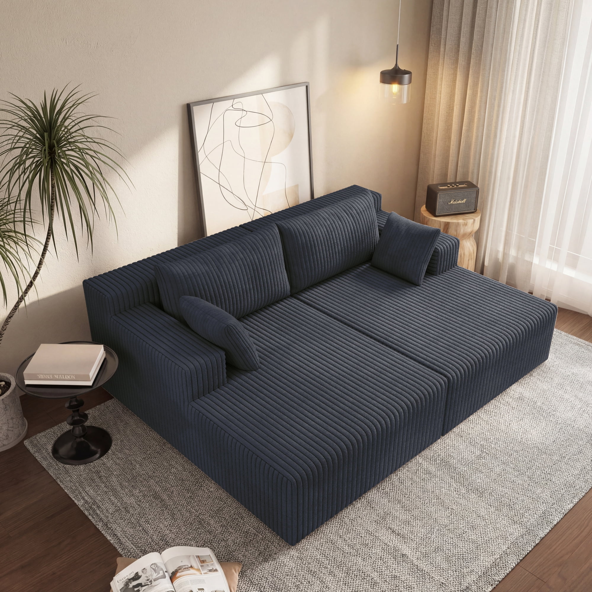 HOQBN 71" Oversized Double Chaise Lounges Indoor,Upholstered Corduroy Boneless Couch with 4 Pillows,Reading Lazy Cloud Plush Sofa Bed for Living Room, Bedroom,No Assembly,Antique Dark Gray