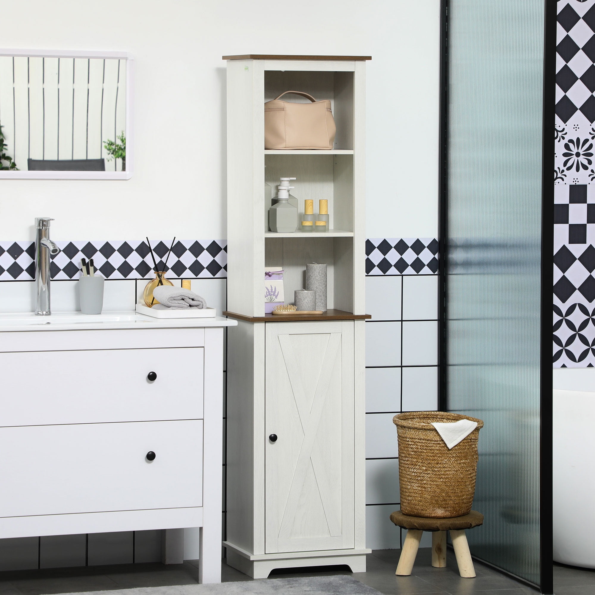 HOQBN Bathroom Cabinet, Tall Storage Cabinet with Door and Adjustable Shelves, White