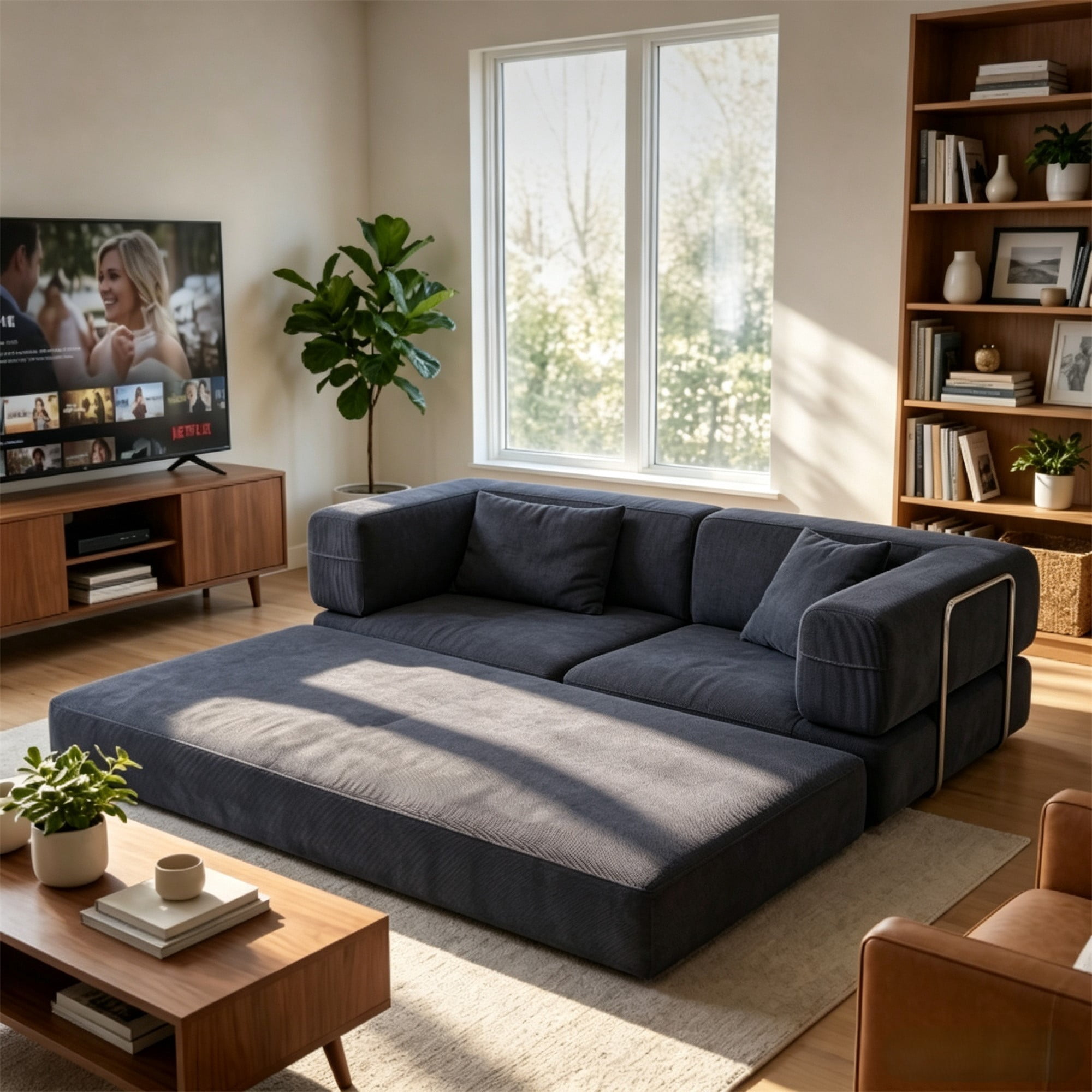 HOQBN Double Sofa Bed, Multifunctional Compression Sofa, Wide Body Pure Spine Sofa, Fine Striped Corduroy Fabric Sofa for Living Room Antique Dark Grey