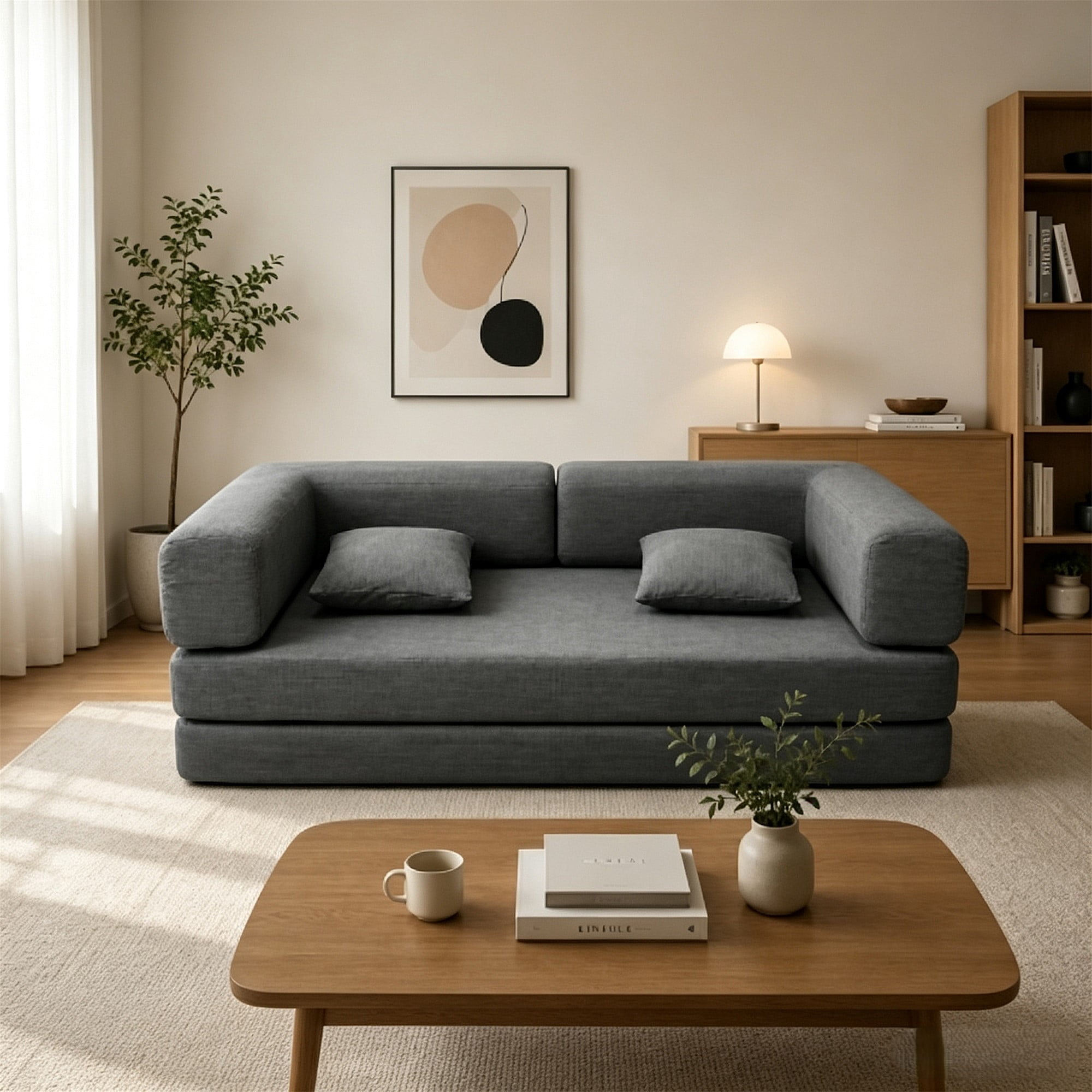 HOQBN Double Sofa Bed, Multifunctional Compression Sofa, Wide Body Pure Spine Sofa, Fine Striped Corduroy Fabric Sofa for Living Room Antique Grey