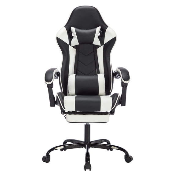 HOQBN Ergonomic Gaming Chair with Massage Lumbar Support, Headrest, Footrest, Adjustable Backrest Video Game Chairs for Home Office,Black White