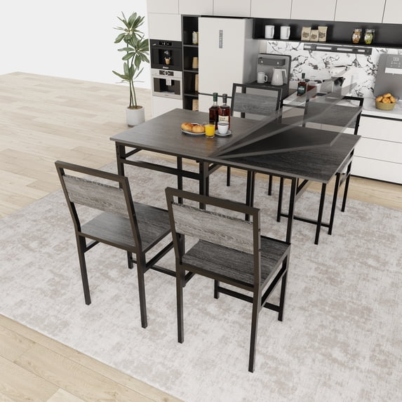 Small Rectangular Key HOQBN Extendable Dining Table Set with 4 Chairs, Industrial Rectangular ...