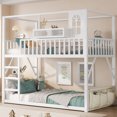 thumbnail image 1 of HOQBN Floor Bunk Bed Twin Over Twin,Metal Low Bunk Bed Frame with Storage Shelves and Storage Bag,White, 1 of 17