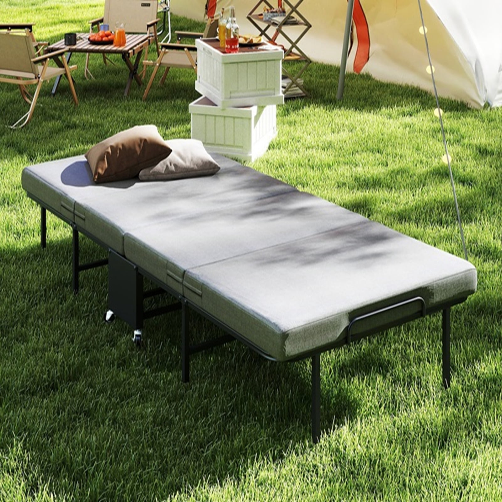 HOQBN Folding Bed with 2.36" Memory Foam Mattress, Heavy-Duty Portable Guest Bed on Wheels, Adult Single Portable Bed for Guests, Office Naps & Camping