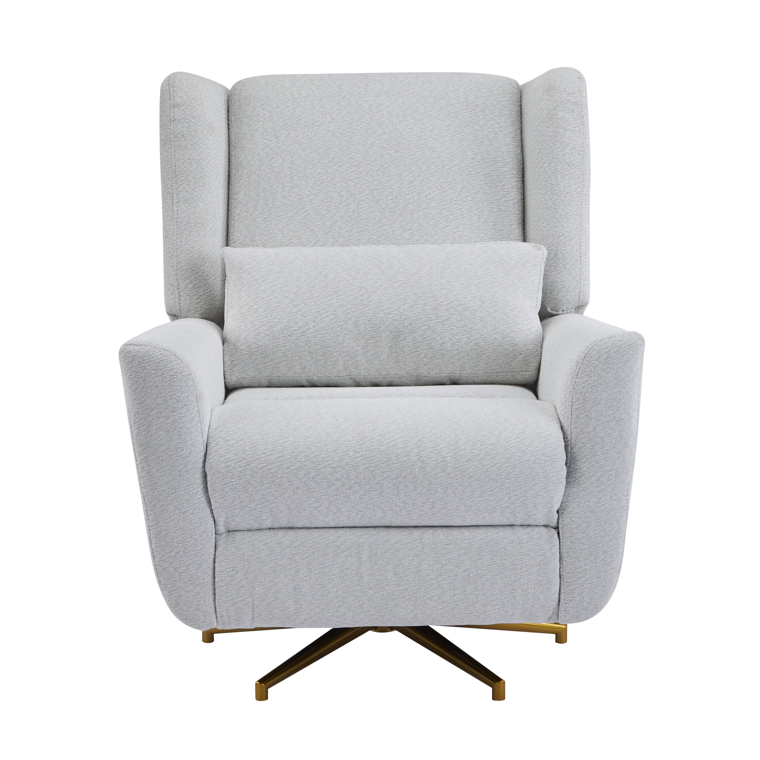 HOQBN Power Recliner Chair with 360° Swivel, 90°-165° Adjustable Backrest, Gold Base, Upholstered Swivel Chair for Home Office,Light Grey