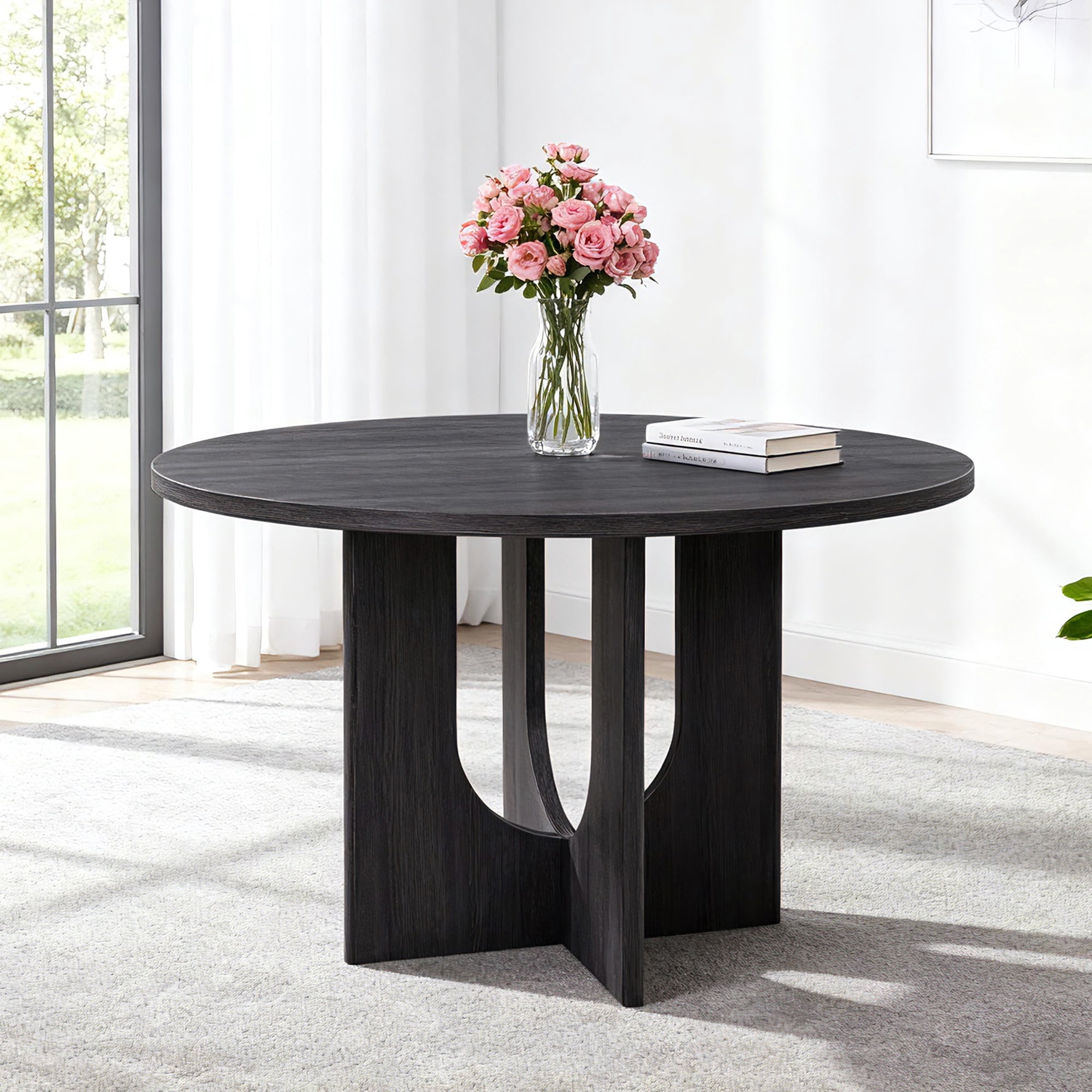 HOQBN Round Dining Table,47.3" Farmhouse Wooden Kitchen Table for 4 Persons,Circle Dining Table for Kitchen, Dining Room, Living Room,
