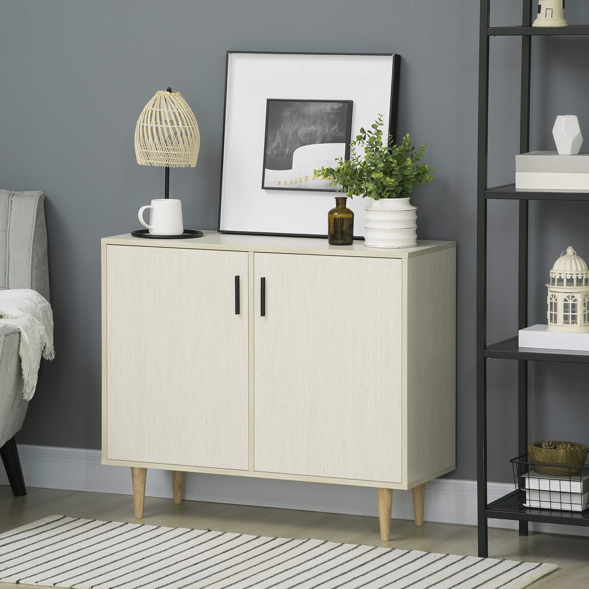HOQBN Sideboard Buffet Cabinet, Accent Cabinet with 2 Doors, Adjustable Shelves and Wood Legs for Living Room, Kitchen, Natural