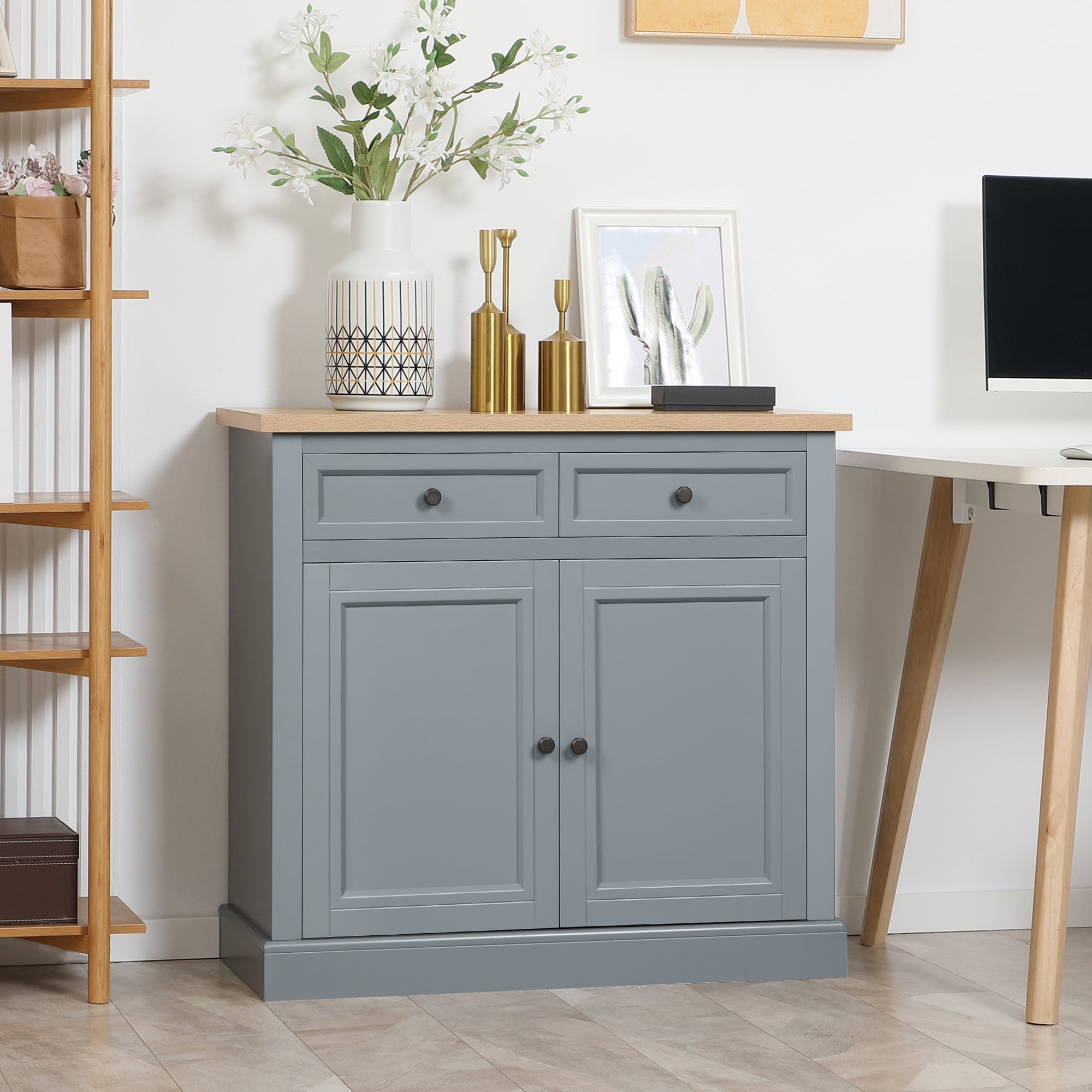 HOQBN Sideboard Buffet Cabinet, Coffee Bar Cabinet with 2 Drawers and 2 Doors for Kitchen, Living Room, Entryway, Dark Gray