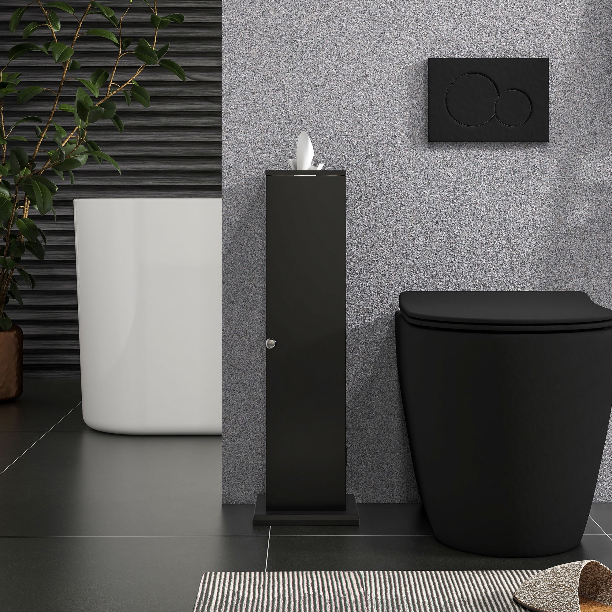 HOQBN Small Toilet Paper Cabinet, Bathroom Corner Cabinet with Doors and Shelves for Paper Shampoo, Black