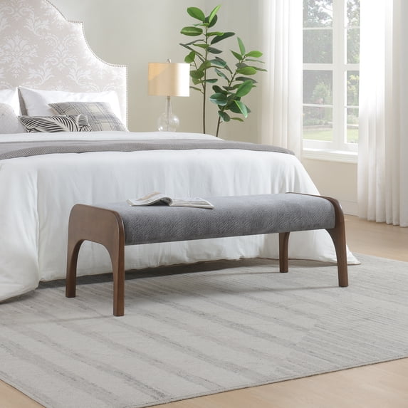 HOQBN Upholstered Long Bench, Modern Dining Bench with Soft Chenille Fabric &Rubber Wood Legs for Kitchen Table, Bedroom, Entryway Grey