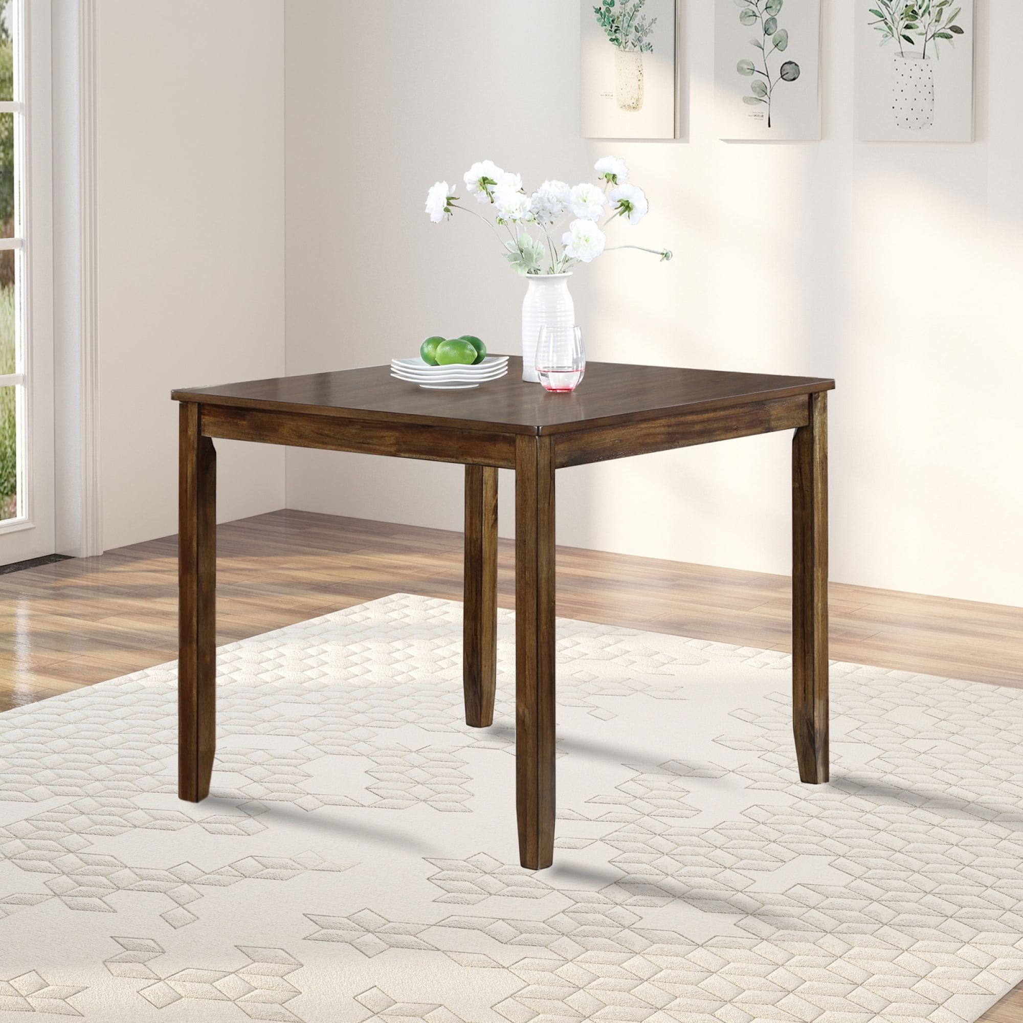 HOQBN Wooden Square Dining Table,34.5" Kitchen Table for 4 People,Farmhouse Kitchen Table for Kitchen & Living Room,