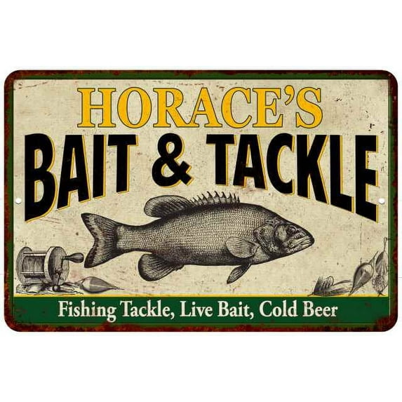 HORACE'S Bait & Tackle Sign 12 x 18 Matte Finish Metal 112180016347