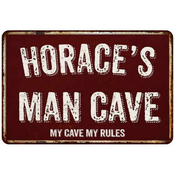 HORACE'S Man Cave Red Grunge Sign Metal 8x12 Decor 108120003290