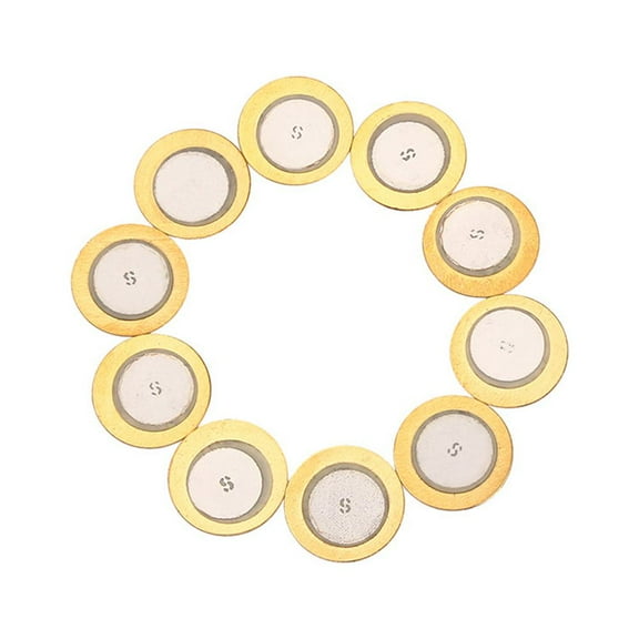 HORIALENCE 10Pcs Yellow Piezo Disc Copper Brass For Acoustic Instruments Mandolin Pickup 1.2Inch