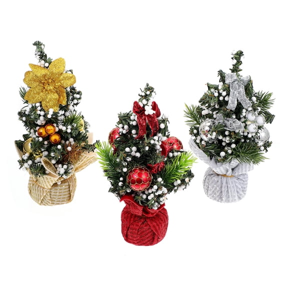 HORIALENCE 3Pcs Holiday Desktop Tree Retro Style Cloth Plastic Foam Mini Tree Ornaments